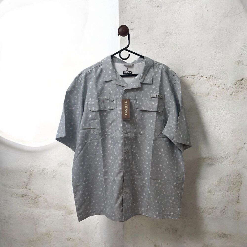 HABIT Men's Gray Short Sleeve HABIT Short Sleeve Button Front Shirt Size XL